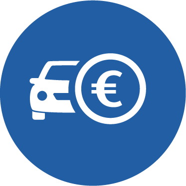 Icon mit Auto, Euromünze und Blatt.