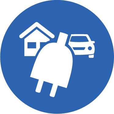 Ein Icon mit einem Haus, einem Auto und einem Stecker mit Blatt. Steht für den kombinierten Tarif von Haushaltsstrom und Ladestrom.